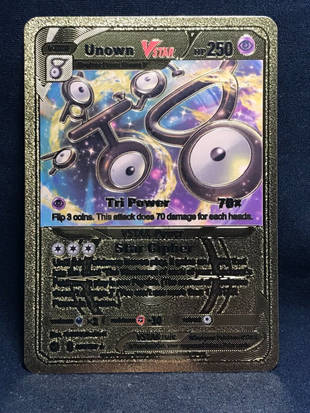 Vstar Unown HP 250 Tri Power Star cipher Gold foil Fan Art Pokémon Card
